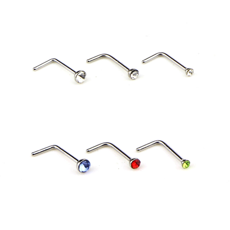 60 PCS Color Mixed Diamond Shape Stainless Steel Nose Stud Rings L Shaped Piercing Jewelry, Pin Length: 7mm, pin diameter: 0.6mm (Color)