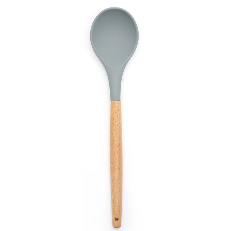 Silicone Wood Handle Round Cooking Spoon Heat-resistant Kitchen Tools