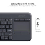 2.4GHz Wireless Touch Control Keyboard, Wireless Range: 10m, Logitech K400 Plus