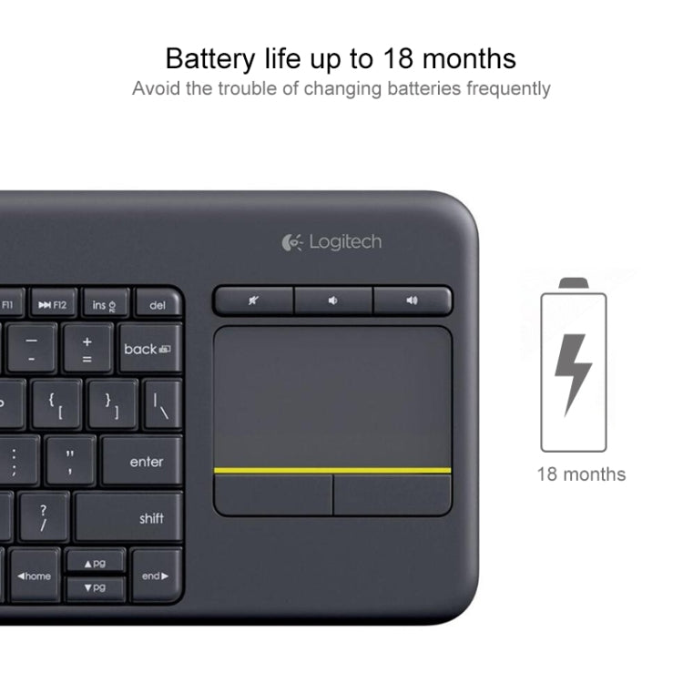 2.4GHz Wireless Touch Control Keyboard, Wireless Range: 10m, Logitech K400 Plus