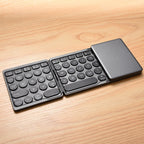 GK408 Three-fold Rechargeable Wireless Bluetooth Keyboard with Touchpad, Support Android / IOS / Windows — Black Grey