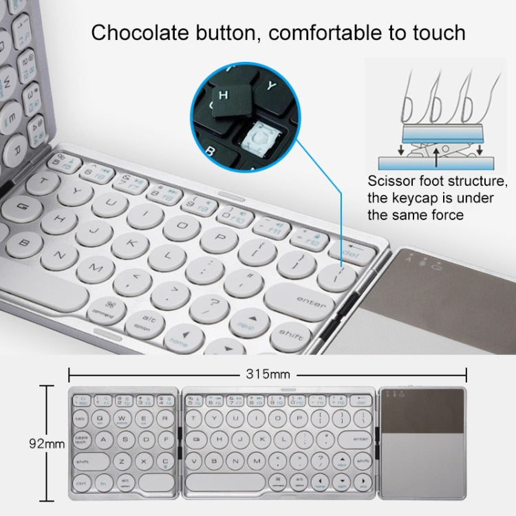 GK408 Three-fold Rechargeable Wireless Bluetooth Keyboard with Touchpad, Support Android / IOS / Windows — view 6