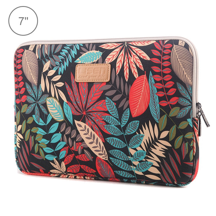 Lisen 7.0 inch Sleeve Case Colorful Leaves Zipper Briefcase Carrying Bag — Black
