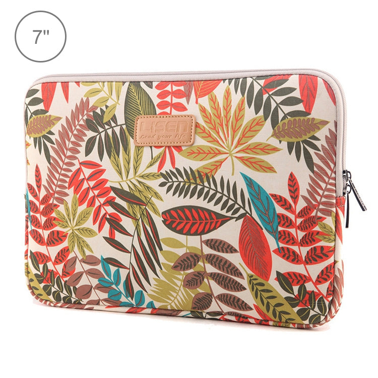 Lisen 7.0 inch Sleeve Case Colorful Leaves Zipper Briefcase Carrying Bag — White