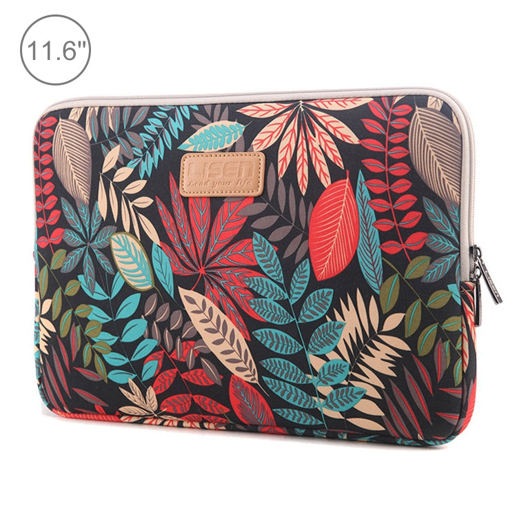 Lisen 11.6 inch Sleeve Case Colorful Leaves Zipper Briefcase Carrying Bag — Black