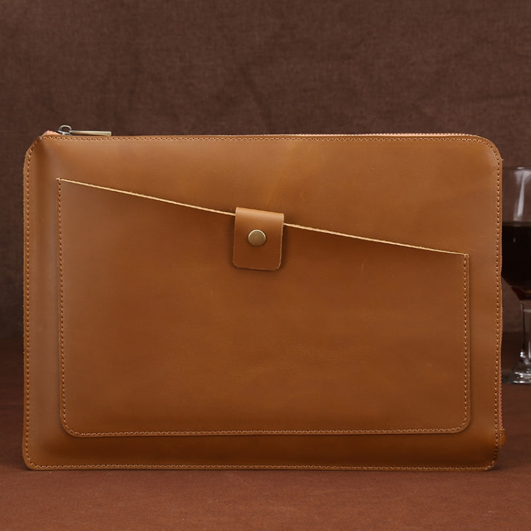 Universal Genuine Leather Business Zipper Laptop Tablet Bag For 12 inch and Below — Brown