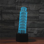 Paris Leaning Tower Shape 3D Colorful LED Vision Light Table Lamp, Touch Version