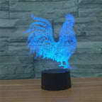 Cock Shape 3D Colorful LED Vision Light Table Lamp, USB Touch Version — USB Touch Version