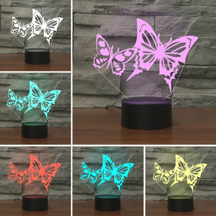 Two Butterflies Shape 3D Colorful LED Vision Light Table Lamp, USB Touch Version — view 3