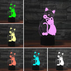 Cat Shape 3D Colorful LED Vision Light Table Lamp, USB Touch Version