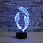 Three Dolphins Shape 3D Colorful LED Vision Light Table Lamp, USB & Battery Version — USB & Battery Version