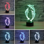 Three Dolphins Shape 3D Colorful LED Vision Light Table Lamp, USB & Battery Version — view 3