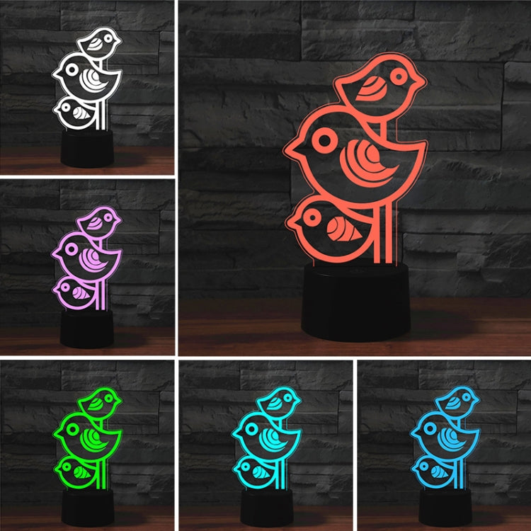 Three Birds Shape 3D Colorful LED Vision Light Table Lamp, USB & Battery Version
