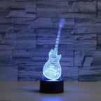 Guitar Shape 3D Colorful LED Vision Light Table Lamp, USB Touch Version
