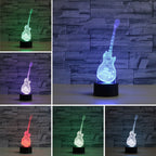 Guitar Shape 3D Colorful LED Vision Light Table Lamp, USB Touch Version