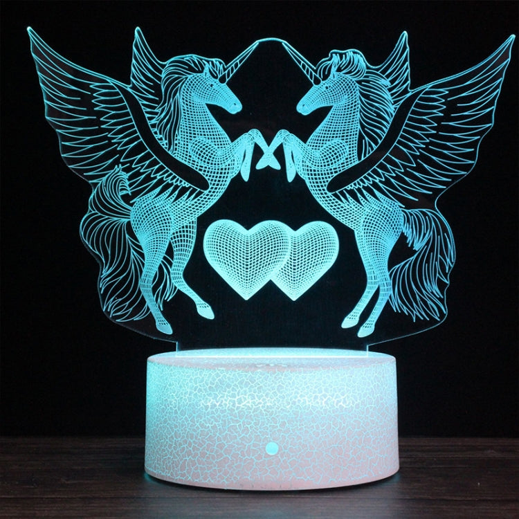 Creative Crack Base 3D Colorful Decorative Night Light Desk Lamp, Remote Control Version, Two Unicorns Shape