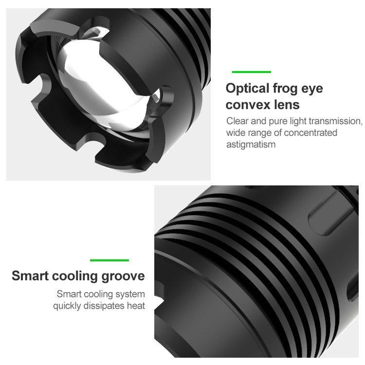 Long Style Micro USB Charging Outdoor Waterproof P90 + COB LED Flashlight, Support Power Display & Telescopic Focusing & 7-level Brightness Adjustment
