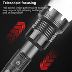 Long Style Micro USB Charging Outdoor Waterproof P90 + COB LED Flashlight, Support Power Display & Telescopic Focusing & 7-level Brightness Adjustment