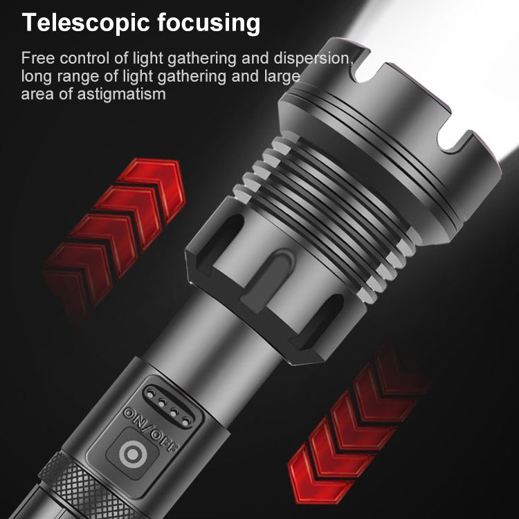 Long Style Micro USB Charging Outdoor Waterproof P90 + COB LED Flashlight, Support Power Display & Telescopic Focusing & 7-level Brightness Adjustment