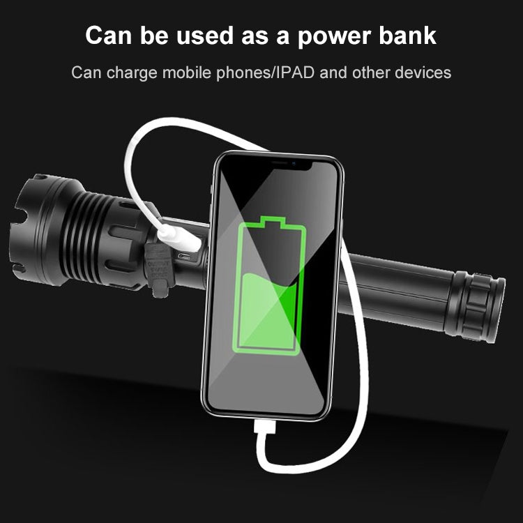 Long Style Micro USB Charging Outdoor Waterproof P90 + COB LED Flashlight, Support Power Display & Telescopic Focusing & 7-level Brightness Adjustment