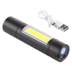 A1 USB Charging Waterproof Fixed Focus XPE + COB Flashlight with 3-Modes & Storage Box