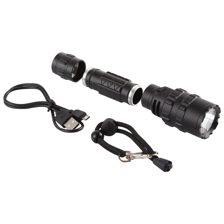 10W USB Charging XM-L2 T6 IPX6 Waterproof Strong LED Flashlight with 5-Modes & USB Cable & Rope