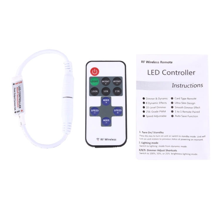 Mini Single Color LED Controller with 11 Keys RF Remote Control, DC 5-24V(White)