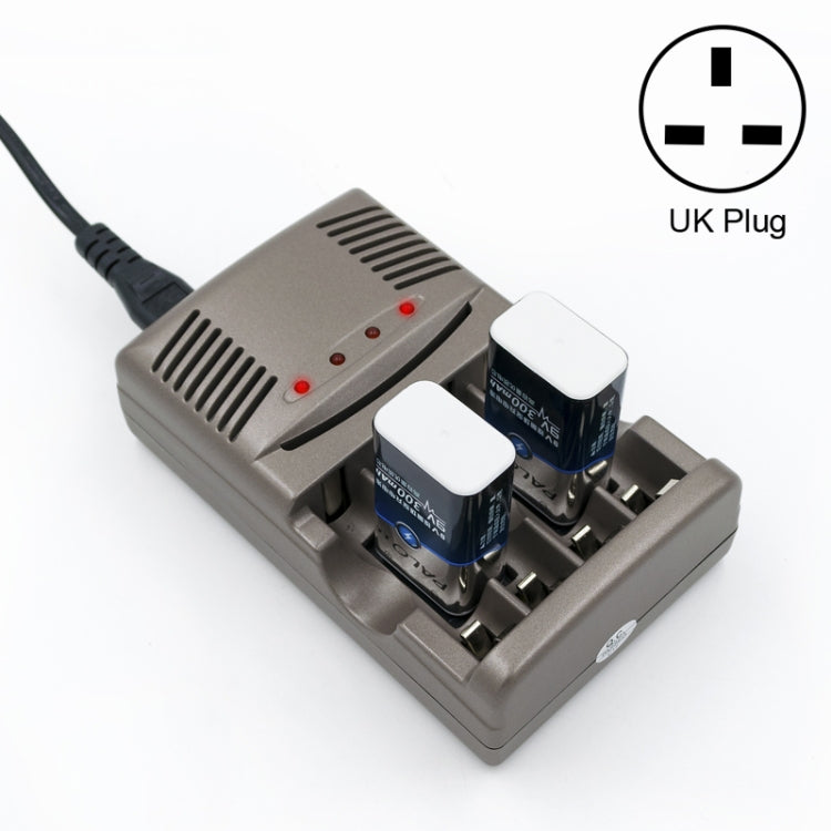AC 100-240V 4 Slot Battery Charger for AA & AAA & 9V Ni-MH Battery, UK Plug
