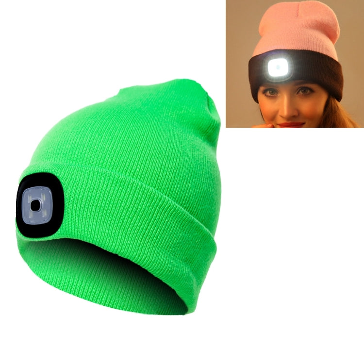 Unisex Warm Winter Polyacrylonitrile Knit Hat Adult Head Cap with 4 LED Lights, Button Battery