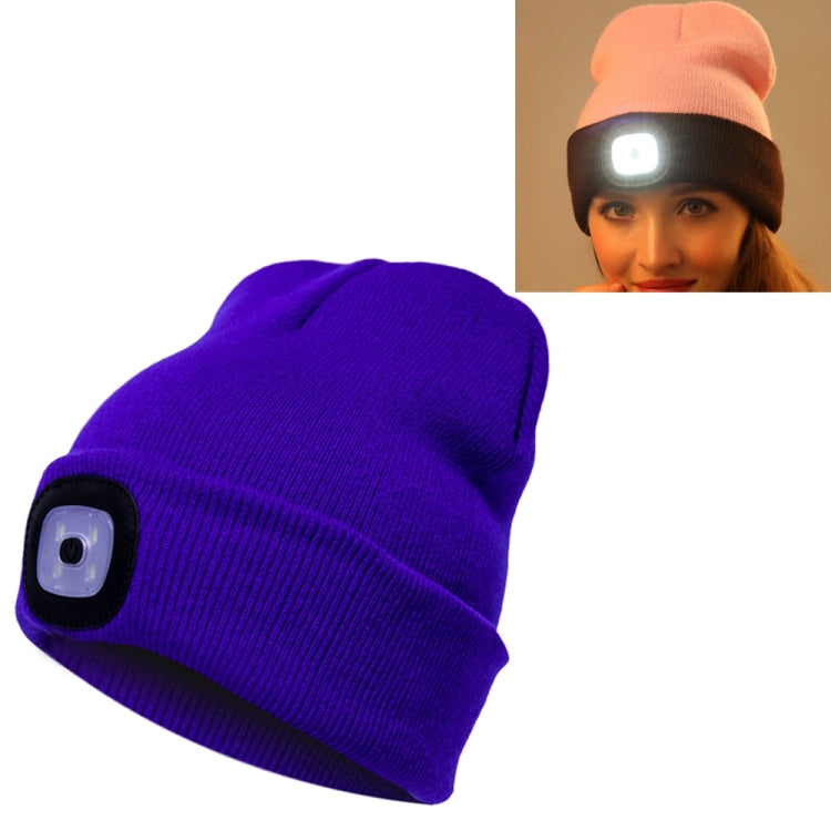 Unisex Warm Winter Polyacrylonitrile Knit Hat Adult Head Cap with 4 LED Lights, Button Battery