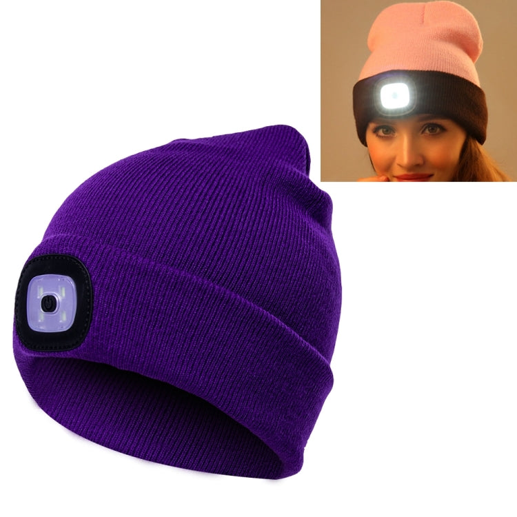 Unisex Warm Winter Polyacrylonitrile Knit Hat Adult Head Cap with 4 LED Lights, Button Battery