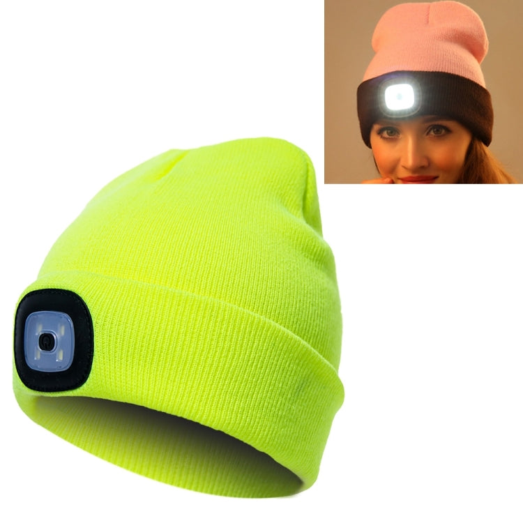 Unisex Warm Winter Polyacrylonitrile Knit Hat Adult Head Cap with 4 LED Lights, Button Battery
