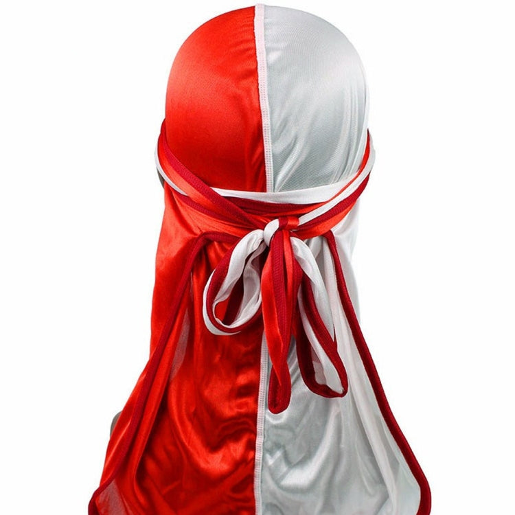 Double-coloured Silk Satin Long-tailed Pirate Hat Turban Cap Chemotherapy Cap — White + Black