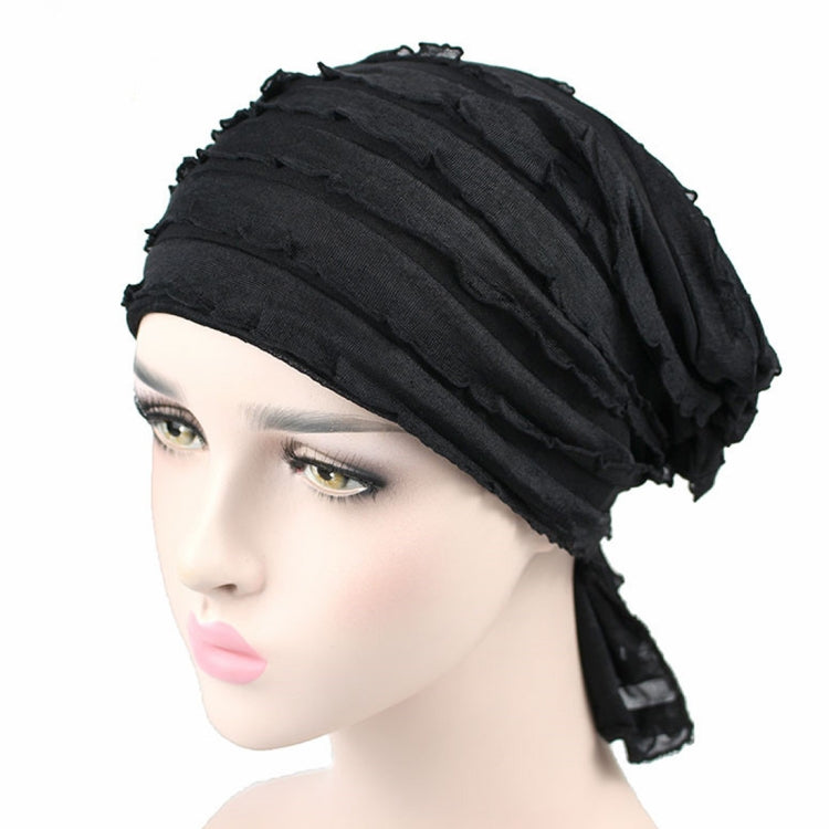Muslim Stacking Cap Chiffon Fold Turban Cap Chemotherapy Cap — Wine Red
