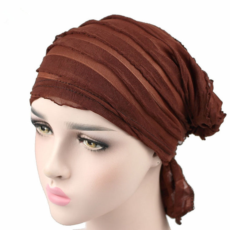Muslim Stacking Cap Chiffon Fold Turban Cap Chemotherapy Cap — Grey