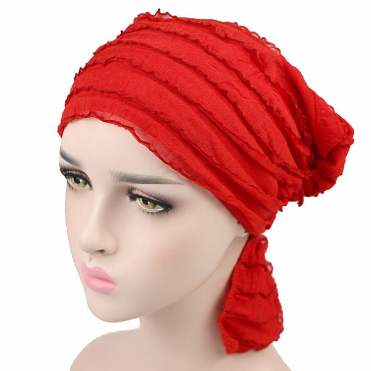 Muslim Stacking Cap Chiffon Fold Turban Cap Chemotherapy Cap — Rose Red