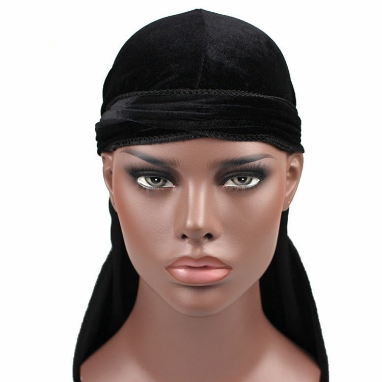 Velvet Turban Cap Long-tailed Pirate Hat Chemotherapy Cap — Black