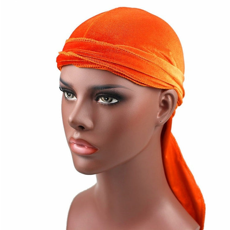 Velvet Turban Cap Long-tailed Pirate Hat Chemotherapy Cap — Orange