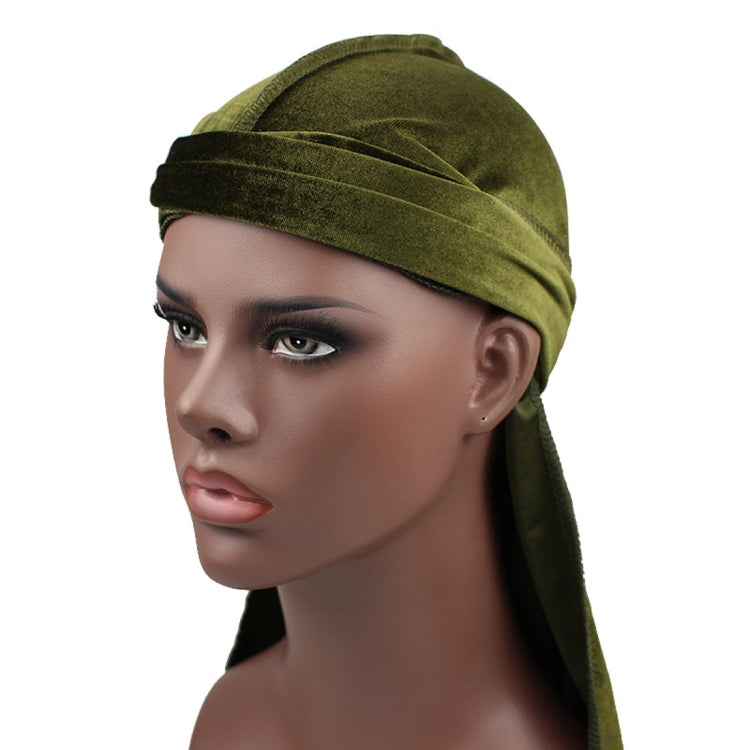 Velvet Turban Cap Long-tailed Pirate Hat Chemotherapy Cap — Grass Green