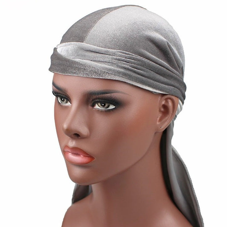 Velvet Turban Cap Long-tailed Pirate Hat Chemotherapy Cap — Grey