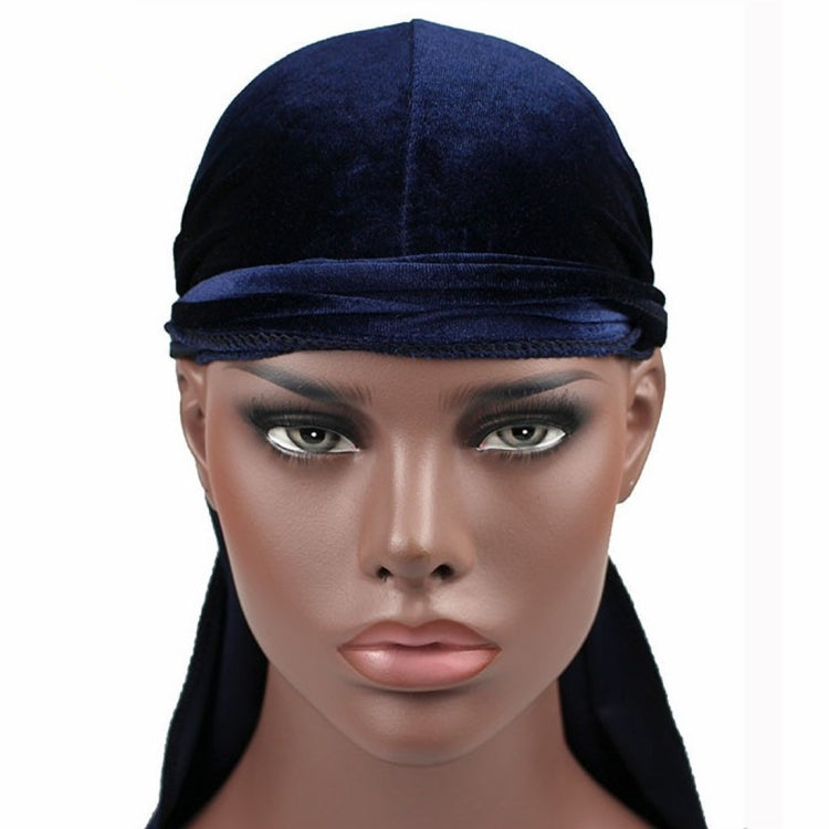 Velvet Turban Cap Long-tailed Pirate Hat Chemotherapy Cap — Navy Blue