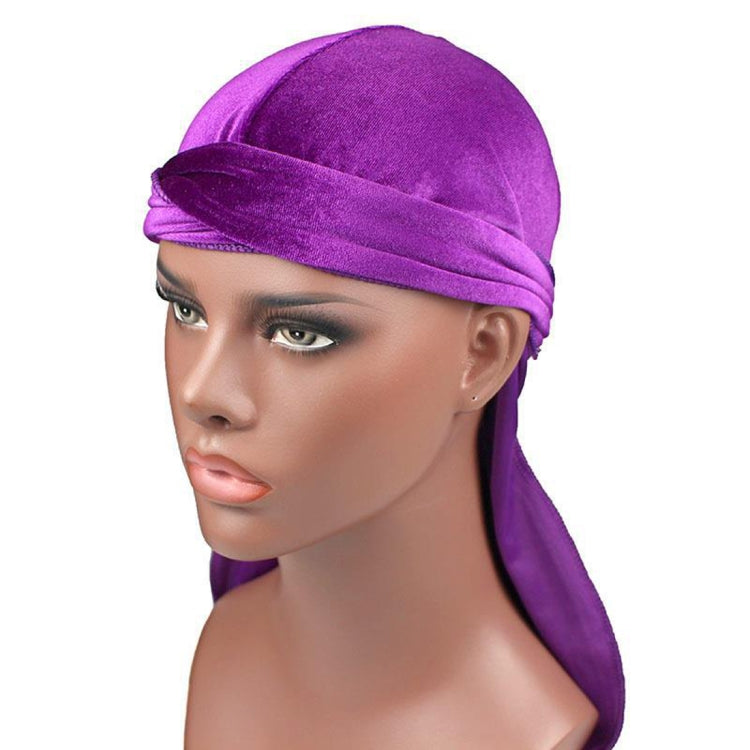Velvet Turban Cap Long-tailed Pirate Hat Chemotherapy Cap — Purple