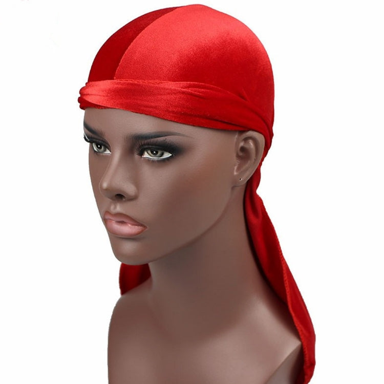 Velvet Turban Cap Long-tailed Pirate Hat Chemotherapy Cap — Red