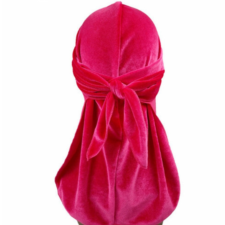 Velvet Turban Cap Long-tailed Pirate Hat Chemotherapy Cap — Rose Red