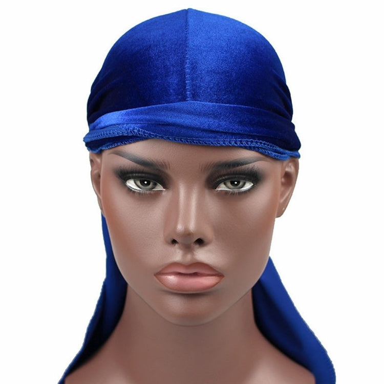 Velvet Turban Cap Long-tailed Pirate Hat Chemotherapy Cap — Sapphire Blue