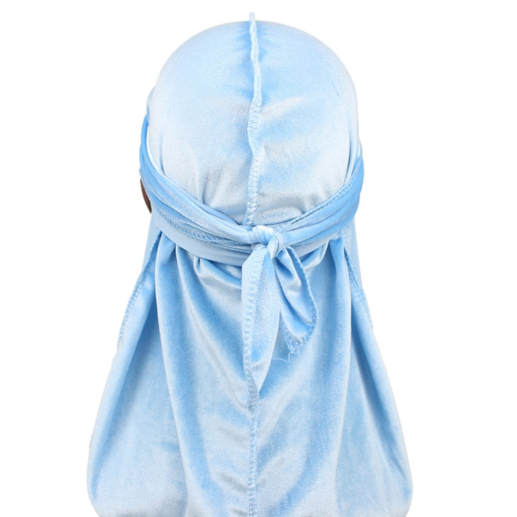 Velvet Turban Cap Long-tailed Pirate Hat Chemotherapy Cap — Sky Blue