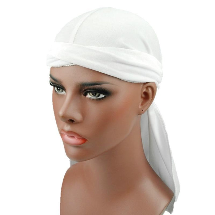 Velvet Turban Cap Long-tailed Pirate Hat Chemotherapy Cap — White