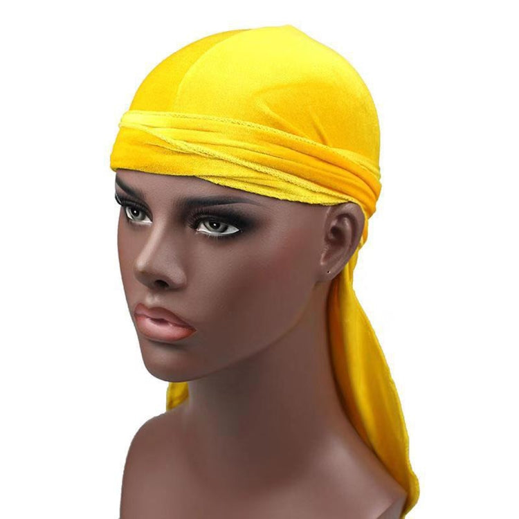 Velvet Turban Cap Long-tailed Pirate Hat Chemotherapy Cap — Yellow