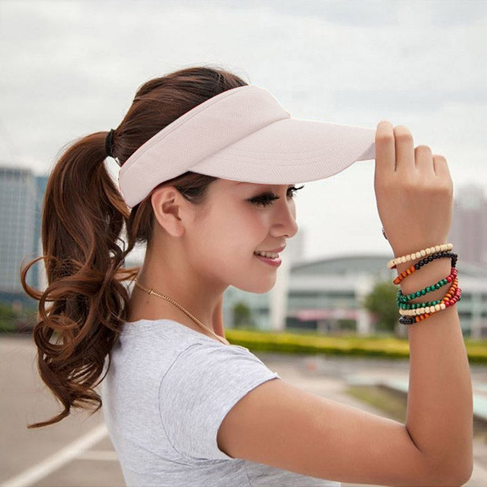 Lightweight and Comfortable Visor Cap for Women in Outdoor Golf Tennis Running Jogging Adjustable Strap — White