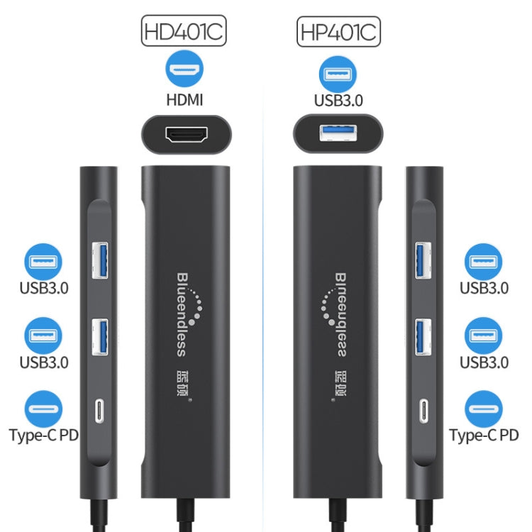 Blueendless 4 In 1 Multi-function Type-C / USB-C to HDMI + PD + Dual USB 3.0 HUB Expansion Dock